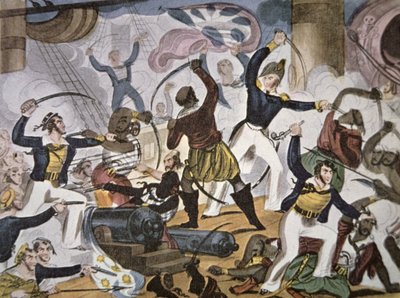 Sejlere fra Royal Navy Boarding Algerine Pirate Fartal, C.1820 (Color Litho) af American School