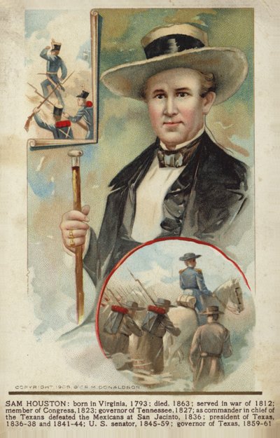 Sam Houston (farvet litografi) af American School