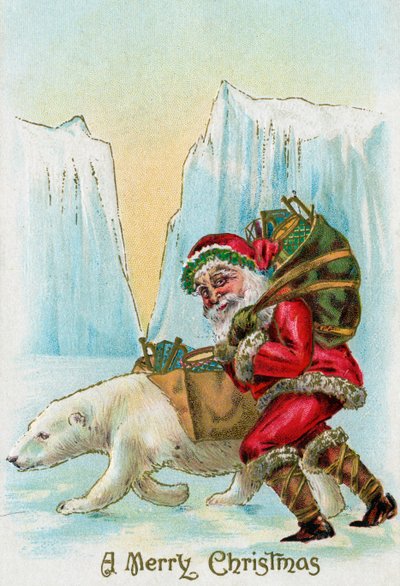 Julemanden med en isbjørn på Nordpolen af American School