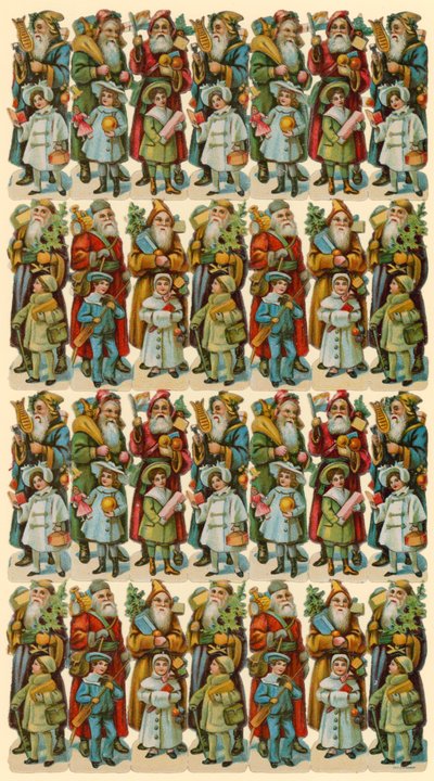 Julemanden med børn, ark med figurer af American School