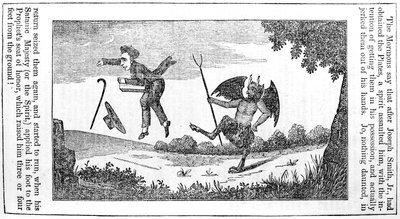 Satan sparker Joseph Smith (1805-44) fra bagsiden af Anti-Mormon Almanac for 1842 af American School