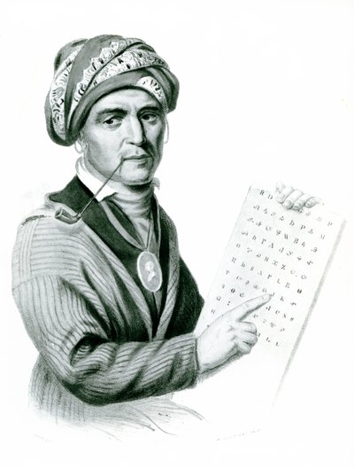 Se Quo Yah (Sequoyah), opfinder af det indiske alfabet, 1836 (b:w foto) af American School