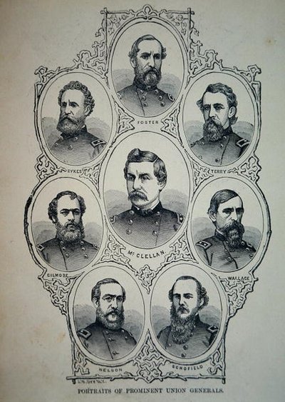 Syv portrætter af fremtrædende generaler fra unionshæren (litho) af American School