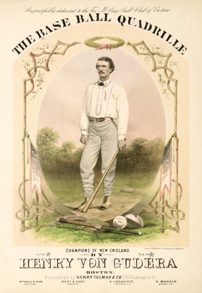 Nodecover til The Base Ball Quadrille skrevet af Henry von Gudera og udgivet af Henry Tolman & Co. udgivet af Henry Tolman & Co. af American School