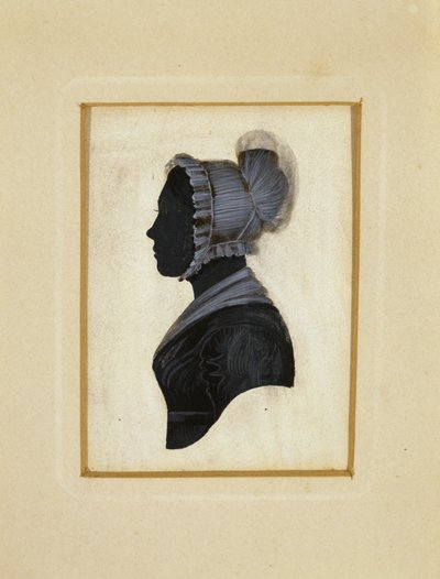 Silhuet af en dame, ca. 1830-1840 (sort blæk med brun og hvid kridtaftegning på vævet papir) af American School