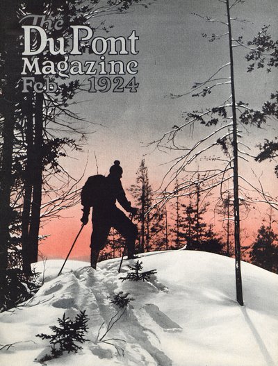 Skiløb, forside af DuPont Magazine, februar 1924 af American School
