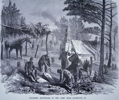 Soldaters kirkegård i lejren nær Falmouth, Virginia (litho) af American School