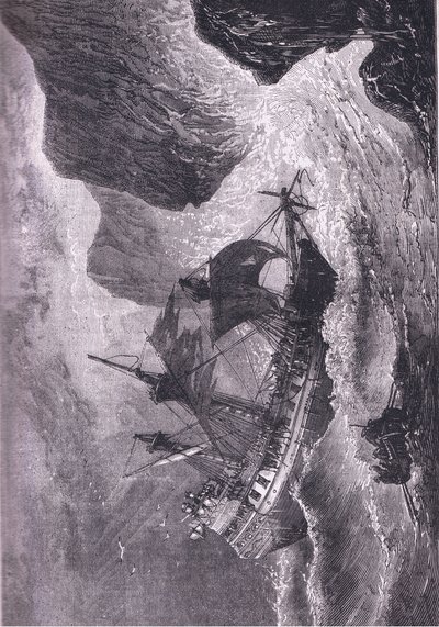 Somers kører sit skib på land, illustration fra Cassell