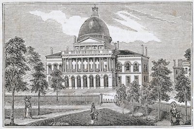 Sydlig udsigt over State House i Boston på Beacon Street, fra 