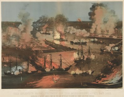 Splendid Naval Triumph of the Mississippi, pub. 1862 (farve litho) af American School