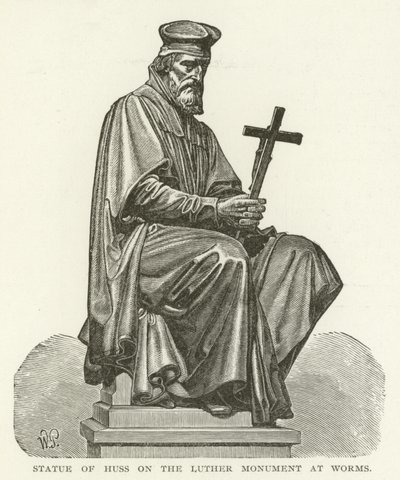 Statue af Huss på Luthermonumentet i Worms af American School