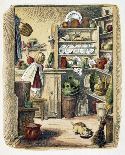 Opbevaring i køkkenet i “” Schnik, schnak, småting til de mindste””, børnespil. udg. London - Georges Ronthedge og sønner. New York, Den brede vej Ludgate n.d. c. 1890. af American School