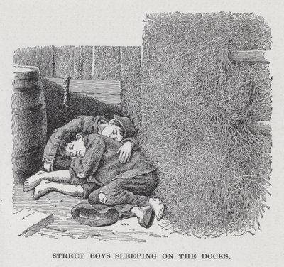 Street Boys sover på havnen (litho) af American School