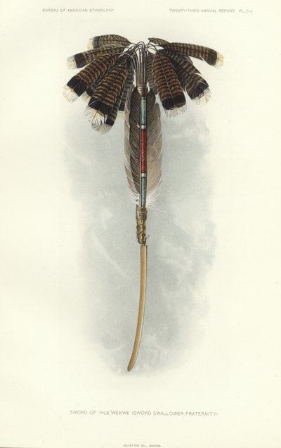 Thlewekwe-sværdet (broderskab af sværdslugere) (farvelitografi) af American School
