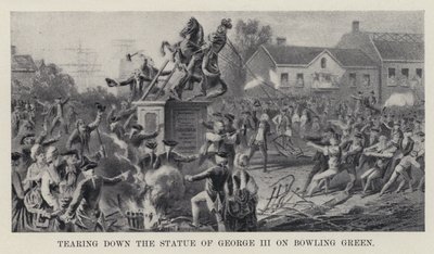 At rive statuen af George III ned på Bowling Green (litho) af American School