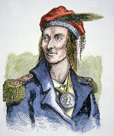 Tecumseh (1768-1813) (farvet gravering) af American School