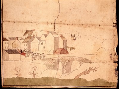 Slaget ved Lexington og Concord (pen & blæk & wc på papir) af American School