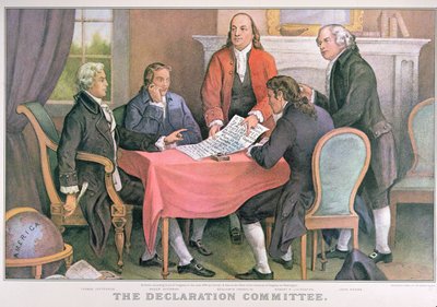 Declaration Committee, udgivet af Currier & Ives, New York (farve litho) af American School