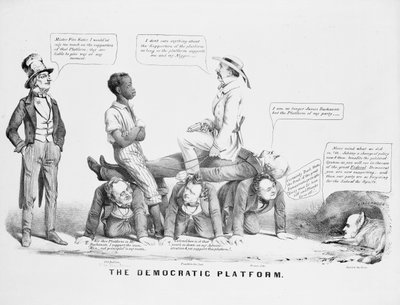 "The Democratic Platform" political cartoon commenting on the Democratic party "s standing on slavery, c.1856dani af American School