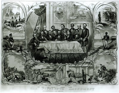Den femtende ændring, underskrevet af præsident Ulysses S. Grant (1822-85) marts 1870 (litho) (s/h foto) af American School