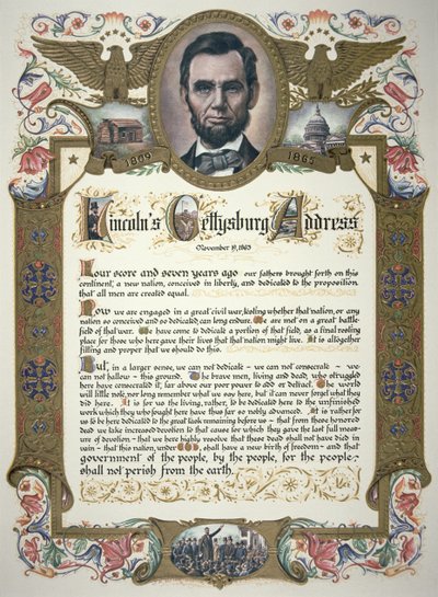 Gettysburg-talen, leveret af Abraham Lincoln (1809-65) af American School