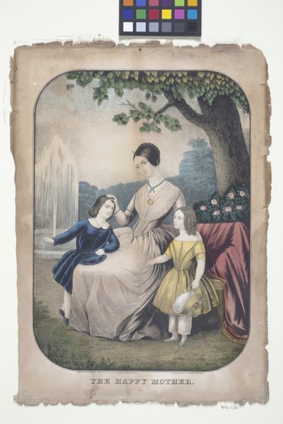 Den glade mor (håndkoloreret litografi) af American School