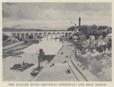 Harlem River Driveway (Speedway) og High Bridge (s/h foto) af American School