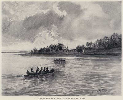 Øen Mana-hat-ta i år 1600 (litho) af American School
