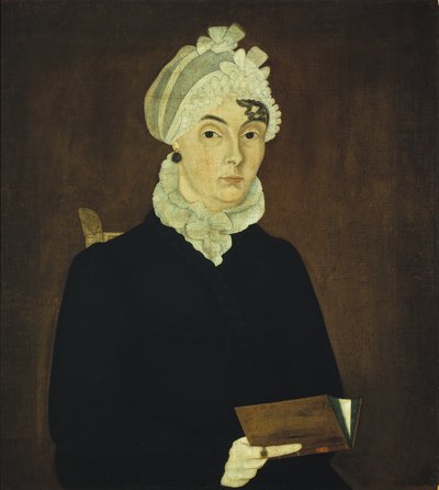 Damen fra Hornell, ca. 1810 (olie på træpanel) af American School