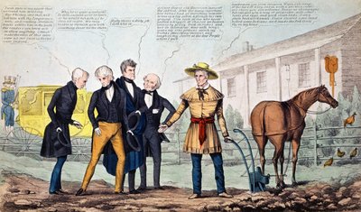 The North Bend Farmer and His Visitors, karikatur udgivet af H.R. Robinson, ca. 1840-42 af American School