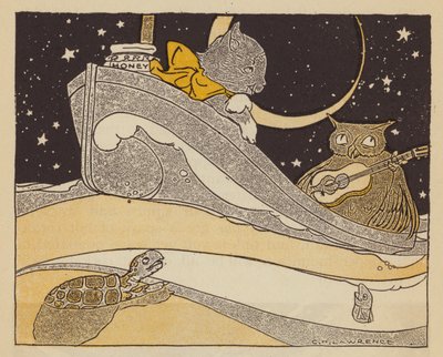 Uglen og Pussycat (farve litho) af American School