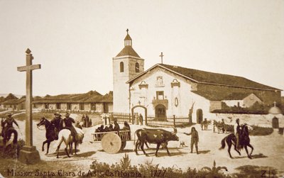 Den spanske mission, Santa Clara de Asis, Californien i 1777 (litho) af American School
