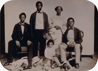 The Wedding Scene, ca. 1860 (halvplade tintype, håndfarvet, i læderetui) af American School