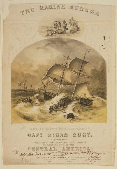 Briggen Marine reddede passagerer i redningsbåde fra damperen SS Central America, efter at den blev fanget i en orkan ud for Carolinas i september 1857. Over 550 druknede og 30.000 pund (14.000 kg) californisk guld gik tabt. af American School