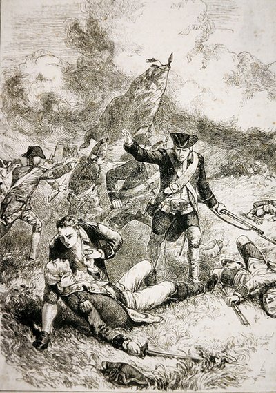 Major John Pitcairns død fra de britiske marinesoldater i slaget ved Bunker Hill af American School