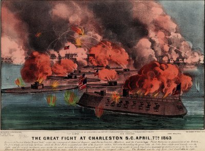 Den store kamp i Charleston S.C., 7. april 1863, pub. Currier & Ives, 1863 af American School