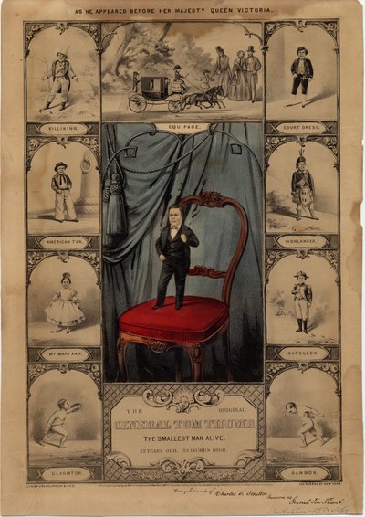 Den originale General Tom Thumb: den mindste mand i live, pub. af Currier & Ives, 1860 af American School