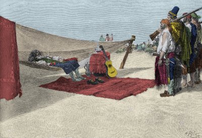 The pirate Sir Henry Morgan recruiting men for the Panama attack around 1670. “” Book of pirates Buccaneers and Marooners of the spanish Main ”” by Howard Pyledani af American School