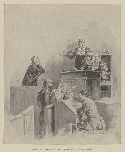 Hekseforestillingen - scene i retten (litografi) af American School