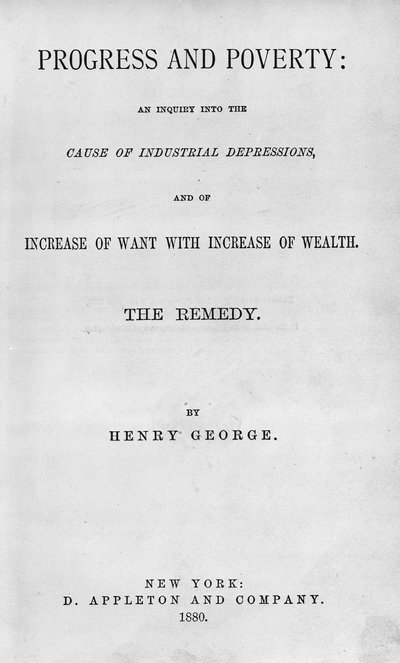 Titelblad til Progress and Poverty af Henry George, udgivet i 1880 (tryk) af American School