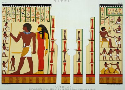 Grav 24, gravkammer nr. 2, fra Gizeh, bind II, plade XV fra det gamle Egypten af Samuel Augustus Binion, udgivet 1887 (tonet chromolitho) af American School