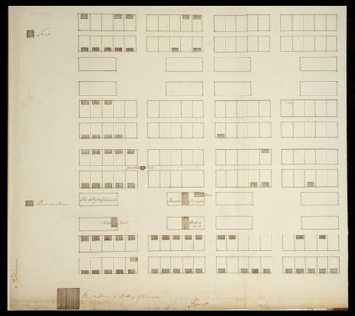 Byplan for Savannah, ca. 1733 (pen og blæk på papir) af American School