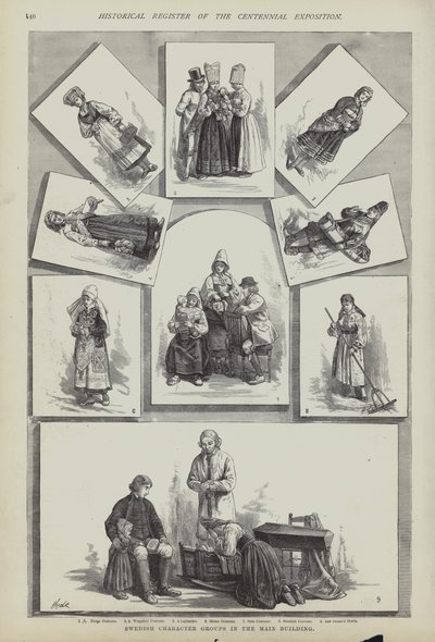 Traditionelle svenske kostumer, Centennial Exposition, Philadelphia, Pennsylvania, USA af American School