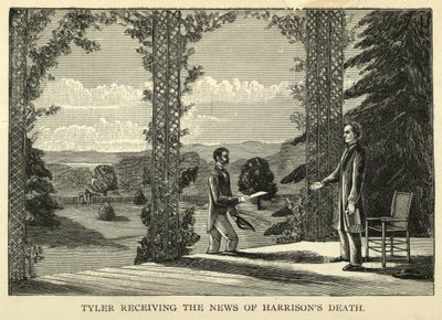 Tyler modtager nyheden om Harrisons død, pub.1888 (gravering) af American School