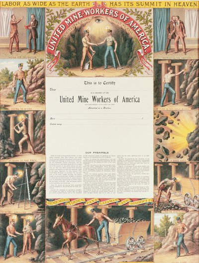 United Mine Workers Certificate, 1890 af American School