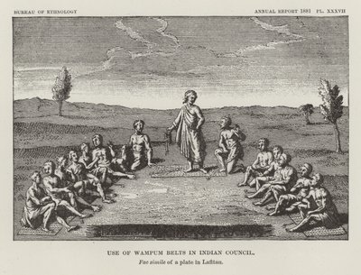 Brug af Wampum bælter i Indian Council af American School