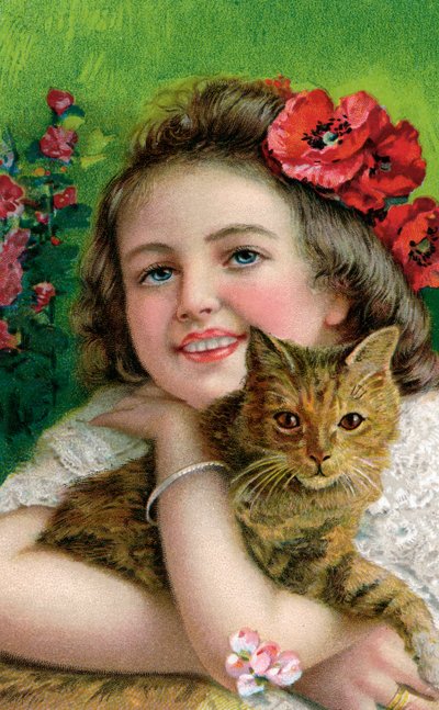 Victoriansk pige med en kat af American School