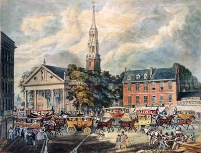Udsigt over St. Pauls Chapel og Broadway Stages, New York af American School