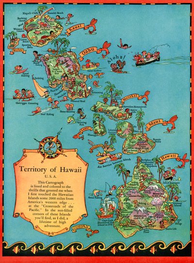 Vintage turistkort over Hawaii af American School