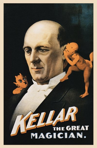 Vintageplakat af mand med hviskende djævle af American School